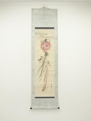 明治期　孝頂筆　くす玉図　肉筆紙本掛軸